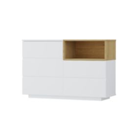 Commode 5 tiroirs et 1 niche - Coloris : Blanc et naturel - VYLARA