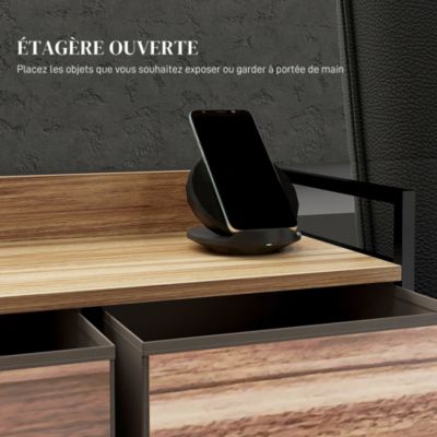 Commode 5 tiroirs et étagère - dim. 98L x 29l x 63H cm - châssis piètement métal noir tiroirs non tissés façades aspect bois