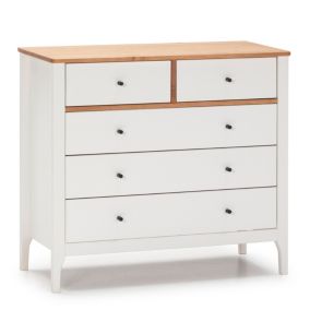 Commode 5 tiroirs Luca dans les tiroirs Blanc/Chêne, 79 cm Longueur
