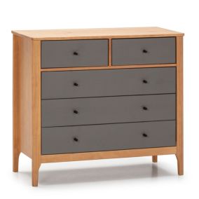 Commode 5 tiroirs Luca dans les tiroirs Chêne/Gris, 79 cm Longueur