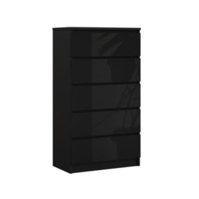 Commode 5 Tiroirs, Noir, 70 X 39 X 125 Cm