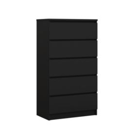 Commode 5 Tiroirs, Noir Mat / Noir Brillant, 70 X 39 X 125 Cm