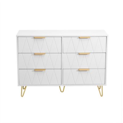 Commode à 6 Tiroirs, 60 X 34 X 90 Cm Commode Chambre, Poignées Et Pieds En Mmétal, Blanc