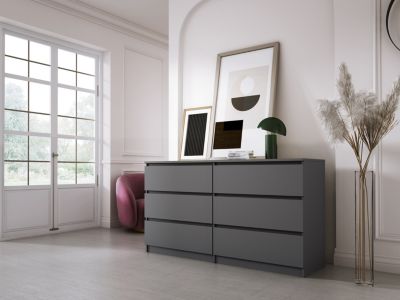 Commode 6 Tiroirs Anthracite, 140 X 39 X 79 Cm