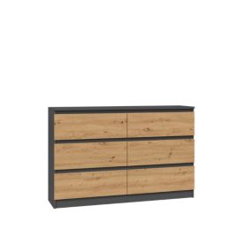 Commode : 6 Tiroirs, Anthracite/artisan, 30 X 75 X 120 Cm