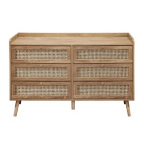 Commode 6 tiroirs avec façades en rotin naturel L120 cm - PALMO
