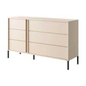 Commode 6 tiroirs - Avec LEDs - Beige - ELYNIA