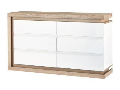 Commode 6 tiroirs - Avec LEDs - MDF - Blanc laqué et naturel - FLARANCIA