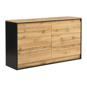 Commode 6 tiroirs - Avec LEDs - MDF - Coloris : Naturel et noir - RUKALO