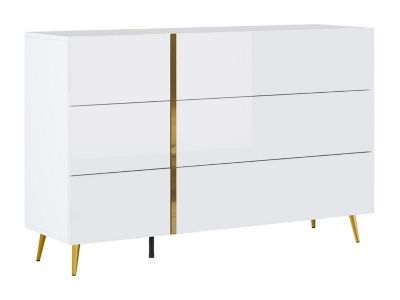 Commode 6 tiroirs - Blanc brillant et doré - MARZIALO