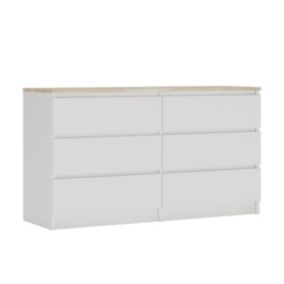 Commode 6 Tiroirs Blanc / Chêne Top, 140 X 39 X 79 Cm