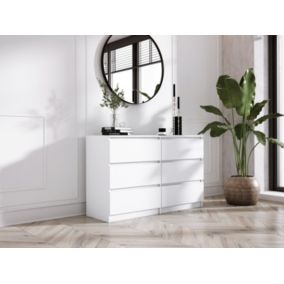 Commode 6 Tiroirs, Blanc Mat, 120 X 39 X 79 Cm