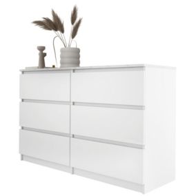 Commode : 6 Tiroirs, Blanc / Mdf Marbre Bianco, 120 X 78,5 X 39 Cm
