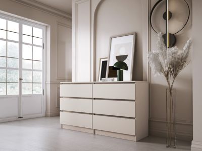 Commode 6 tiroirs, cachemire, 139 x 39 x 79 cm