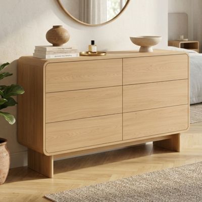 Commode 6 tiroirs CAPUCINE 110 cm façon hêtre design arrondi