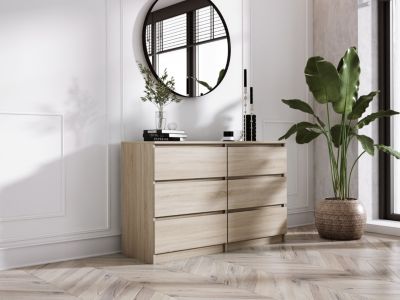 Commode 6 Tiroirs, Chêne Sonoma, 120 X 39 X 79 Cm