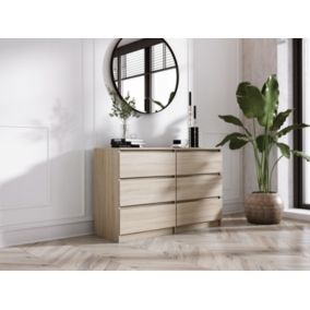 Commode 6 Tiroirs, Chêne Sonoma, 140 X 39 X 79 Cm
