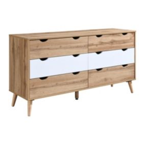 Commode 6 tiroirs - Coloris : Naturel et blanc - LURVIA