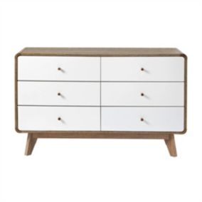Commode 6 Tiroirs Décor Bois et Blanc - ALBURA