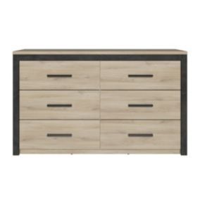 Commode 6 Tiroirs décor chêne et noir L129 cm - Colorado