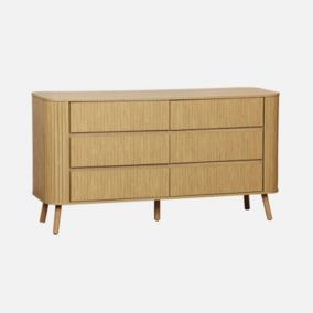 Commode 6 tiroirs. décor strié naturel. L 150 x P 45  H 80cm