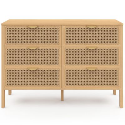 Commode 6 tiroirs EDHEN 115 cm cannage coloris bois