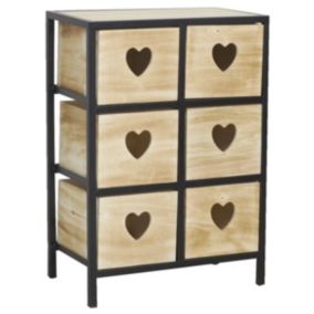 Commode 6 tiroirs en bois  Coeur 2x3 tiroirs