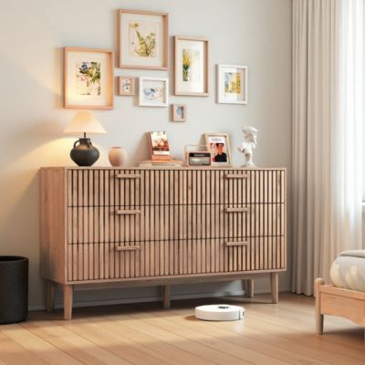 Commode 6 tiroirs en bois naturel, design, grande capacité de rangement, structure robuste et stable pour chambre ou salon