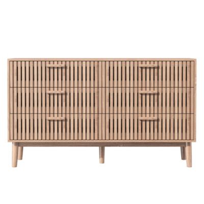 Commode 6 tiroirs en bois naturel, design, grande capacité de rangement, structure robuste et stable pour chambre ou salon