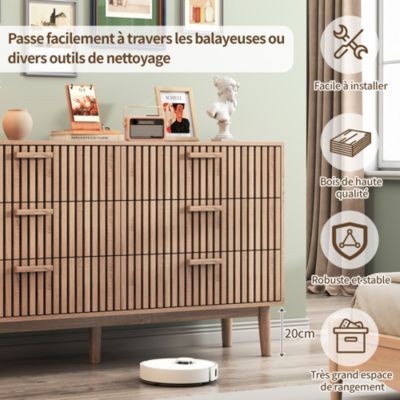 Commode 6 tiroirs en bois naturel, design, grande capacité de rangement, structure robuste et stable pour chambre ou salon