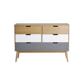Commode 6 tiroirs Gris/Blanc/Bois - ENJOY