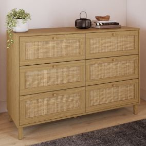 Commode 6 tiroirs HANAE 115 cm effet naturel cannage