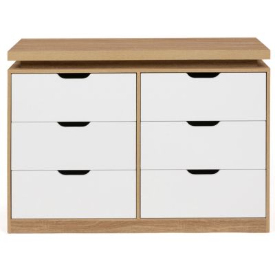 Commode 6 tiroirs LUNA à LEDS 115 cm blanc et effet bois