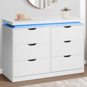 Commode 6 tiroirs LUNA à LEDS 115 cm blanc