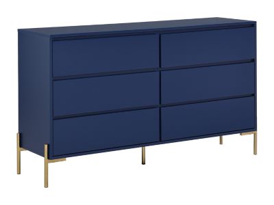 Commode 6 tiroirs - MDF et métal - Bleu laqué et doré - KORASA