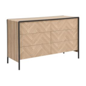 Commode 6 tiroirs - MDF et métal - Coloris : Naturel et noir - TUMACO