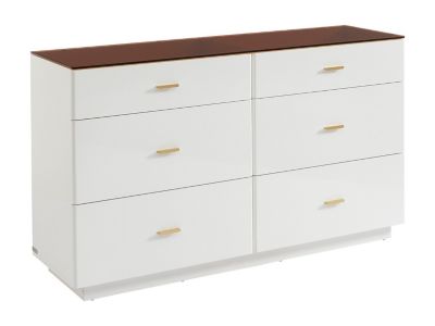 Commode 6 tiroirs - MDF et verre trempé - Blanc laqué et marron - MATIRINA