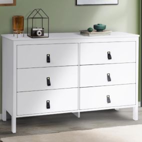 Commode 6 tiroirs MILANO 115 cm bois blanc avec poignée languette noire