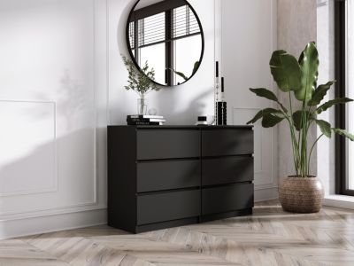 Commode 6 Tiroirs, Noir : 138  Cm, 140 X 39 X 79 Cm