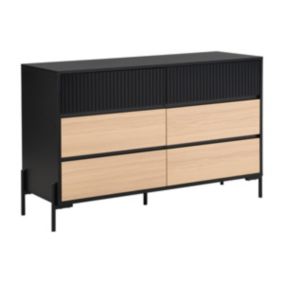 Commode 6 tiroirs - Noir et naturel  clair - GLARODI