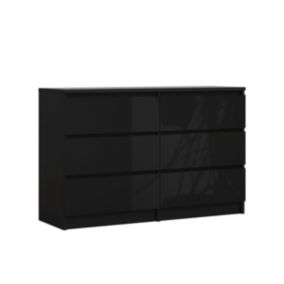 Commode 6 Tiroirs, Noir Mat / Noir Brillant, 120 X 39 X 79 Cm
