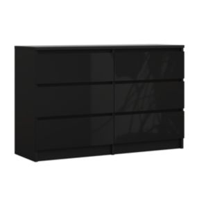 Commode 6 Tiroirs, Noir Mat / Noir Brillant, 140 X 39 X 79 Cm