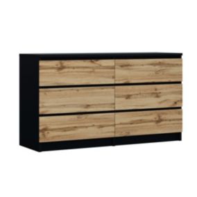 Commode 6 Tiroirs Noir / Wotan Chêne, 140 X 39 X 79 Cm