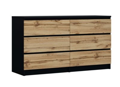 Commode 6 Tiroirs Noir / Wotan Chêne, 140 X 39 X 79 Cm