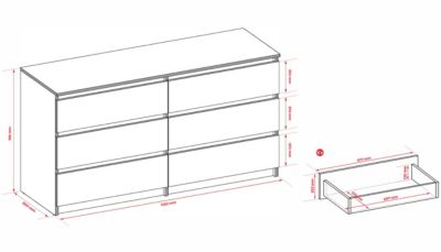 Commode 6 Tiroirs Noir / Wotan Chêne, 140 X 39 X 79 Cm