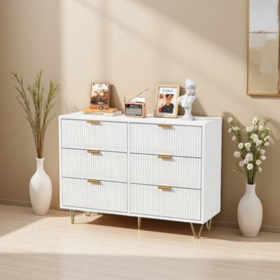 Commode 6 tiroirs à ondulations - Blanc, rangement élégant et pratique pour chambre, salon ou bureau