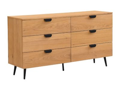 Commode 6 tiroirs - Placage chêne - Coloris : Naturel et noir - SINOLO