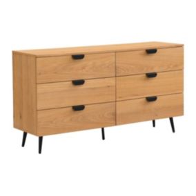 Commode 6 tiroirs - Placage chêne - Coloris : Naturel et noir - SINOLO
