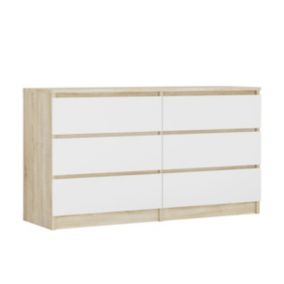 Commode 6 Tiroirs Sonoma Chêne / Blanc, 140 X 39 X 79 Cm