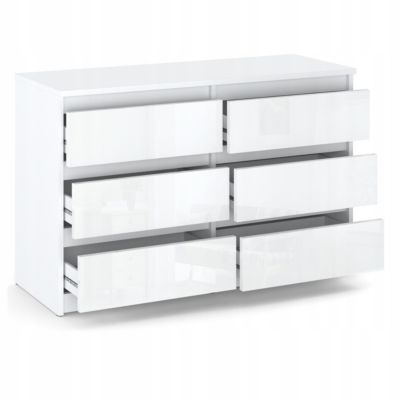 Commode 6 tiroirs - style contemporain - blanc  brillant - 100cm -chifonnier